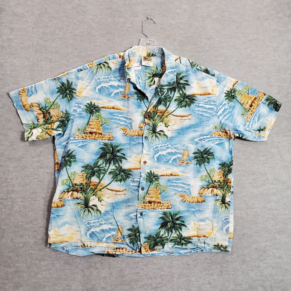 VINTAGE Winnie Fashion Men Button Up Shirt 3XL Hawaiian Ocean Island 90s READ